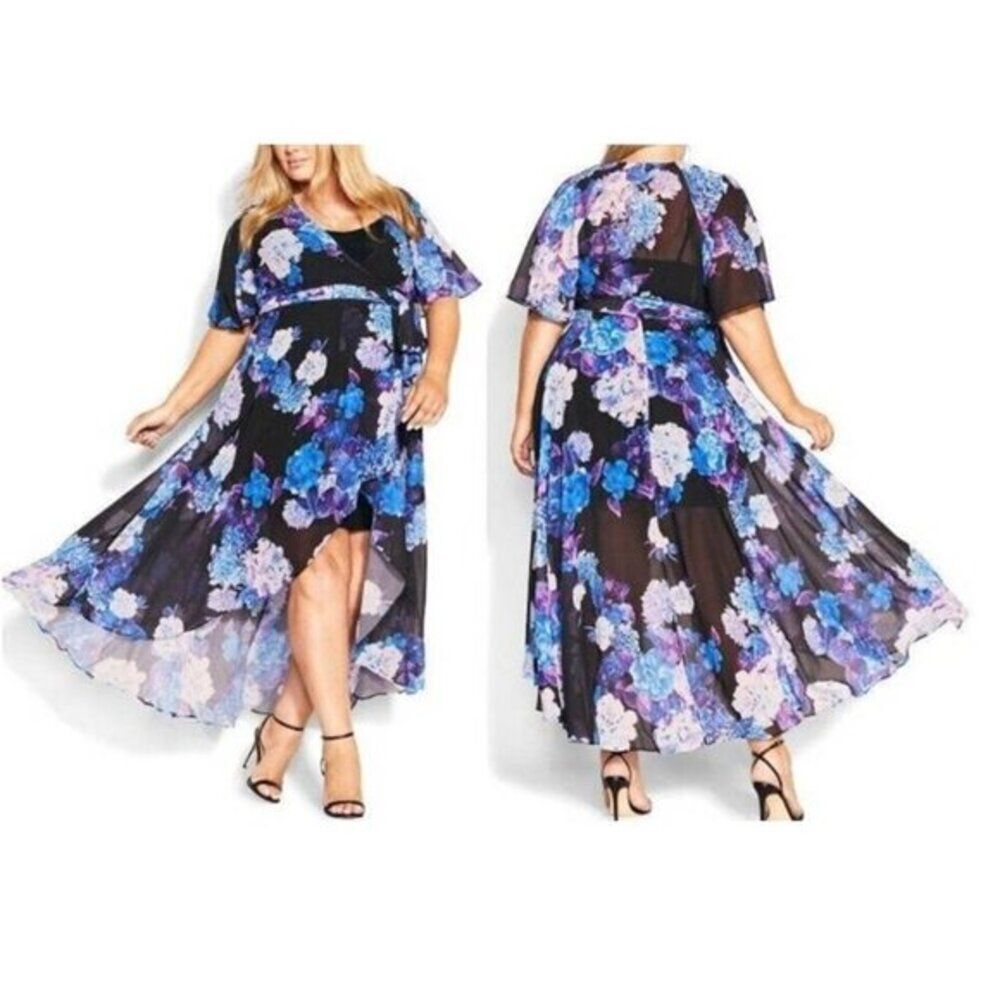 City Chic Women's Size Floral Print Hi-Lo Maxi Dress